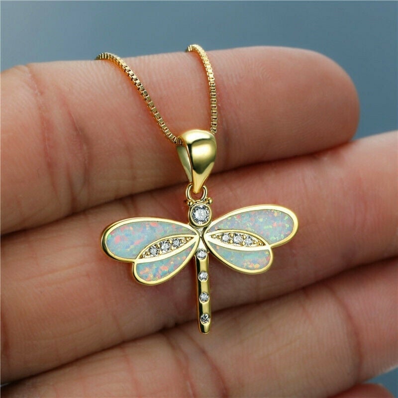 Maggie – Goldene Libellenkette mit Opal