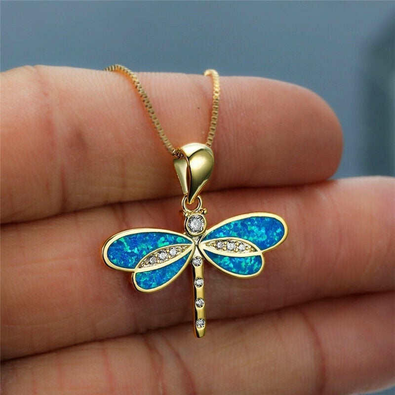 Siena – Halskette mit Libelle aus Gold und Opal