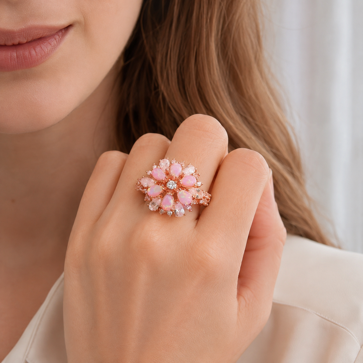 Rian – Eleganter Ring mit Feueropal-Blüte