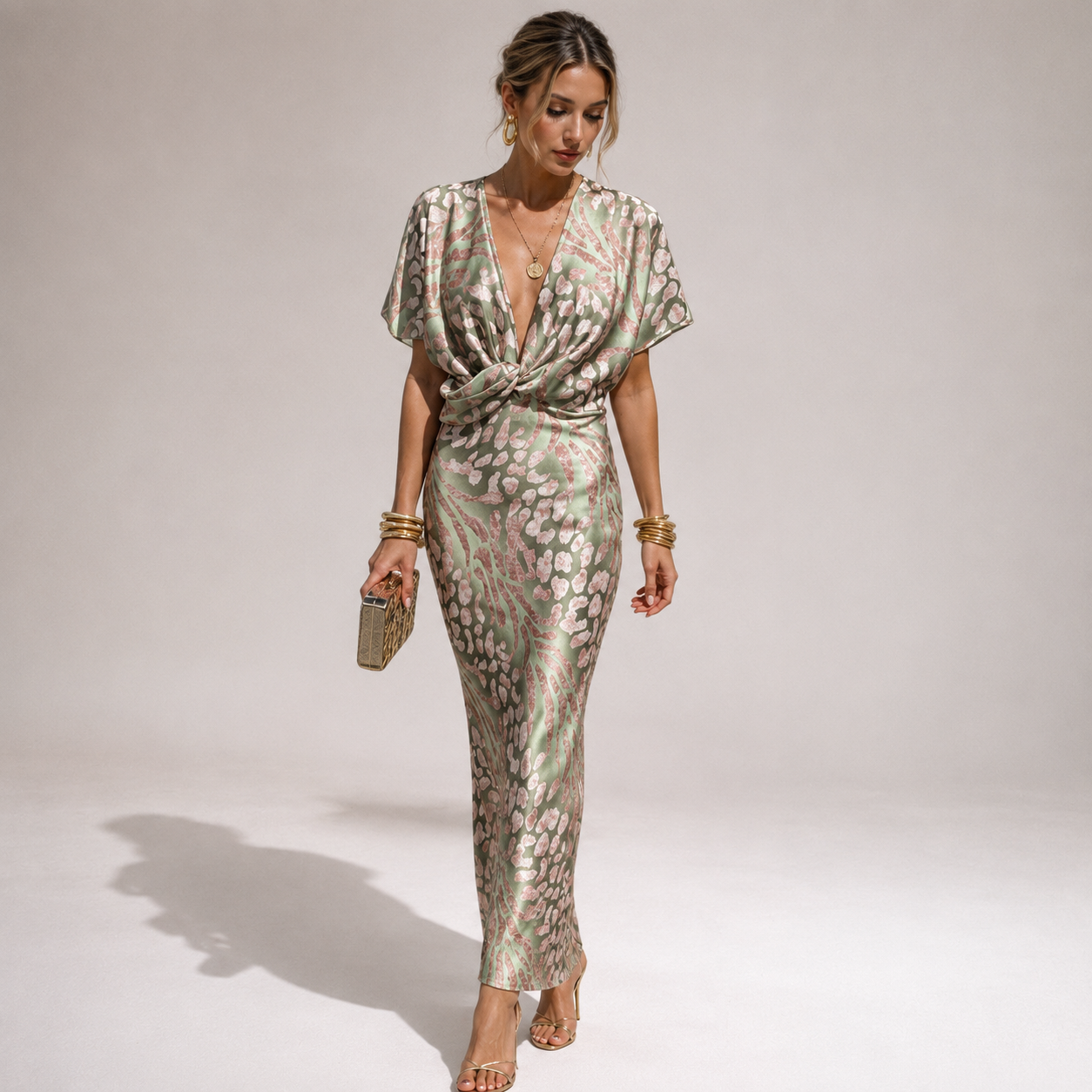 Teodora - Elegantes Damen-Maxikleid mit V-Ausschnitt