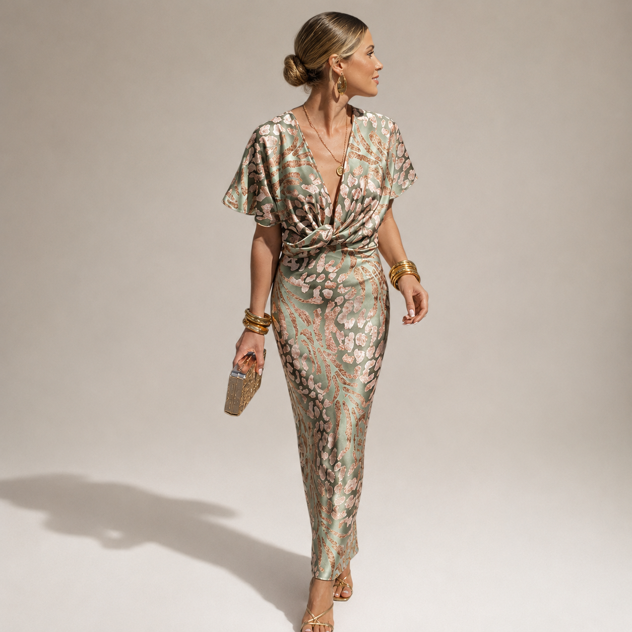 Teodora - Elegantes Damen-Maxikleid mit V-Ausschnitt