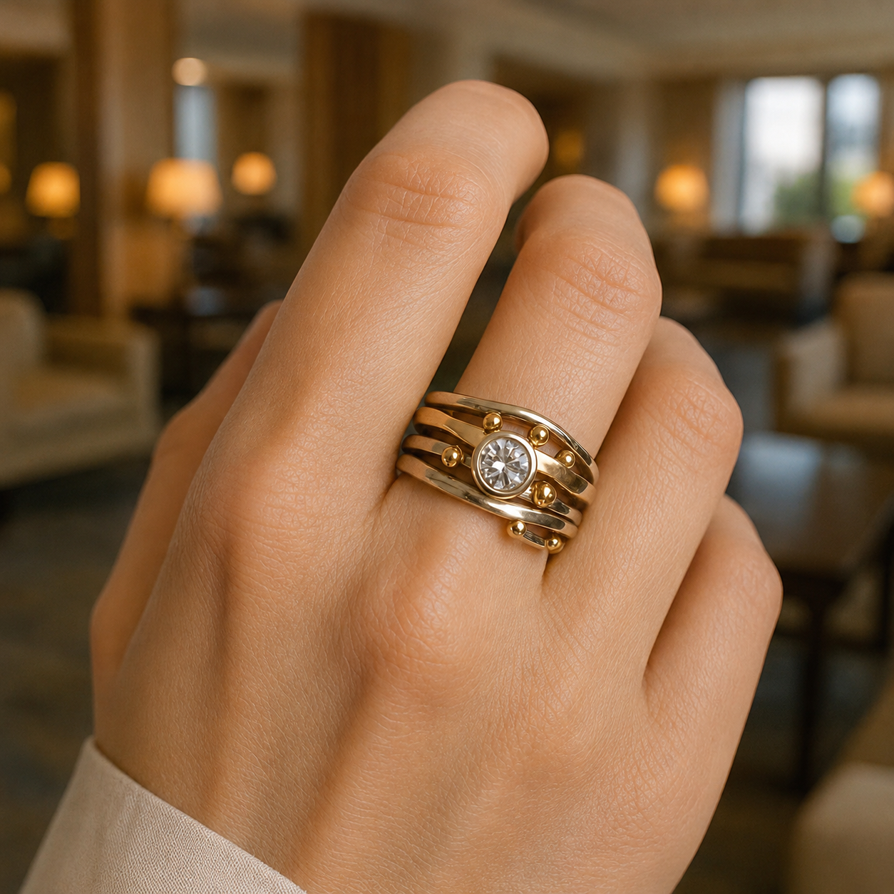 Dahlia – Vintage Goldring mit Zirkonia
