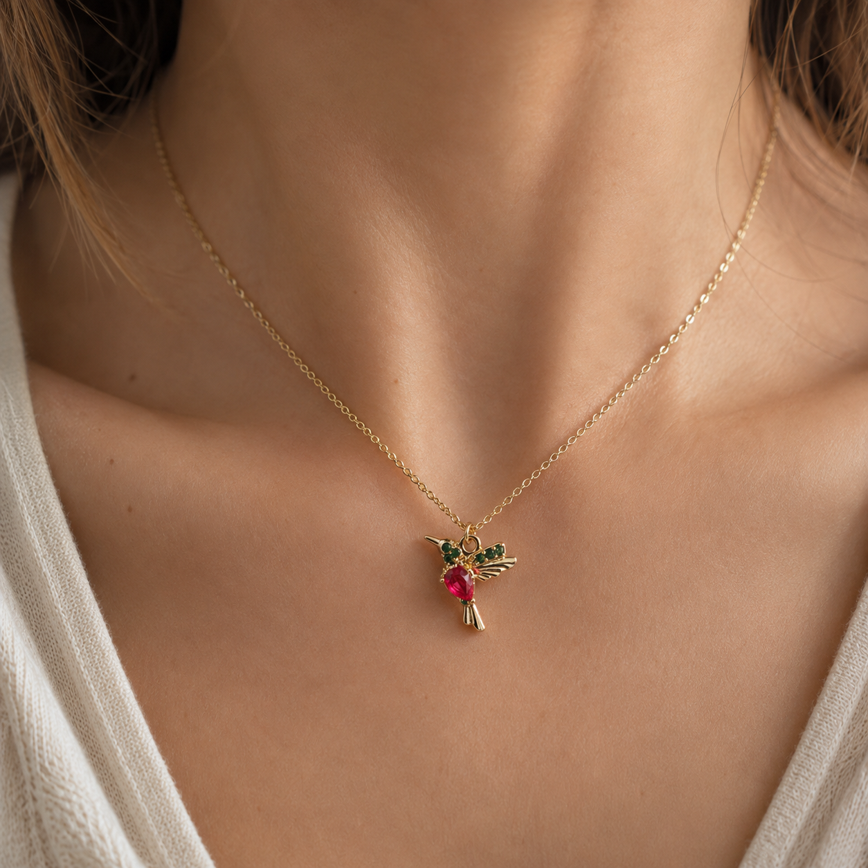 Jada – Kolibri-Halskette mit Emaille und Zirkonia