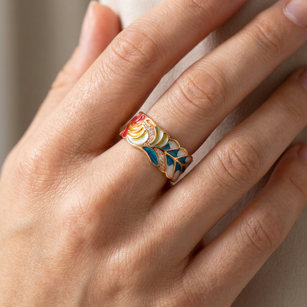 Isolde – Ring mit von Hand gemalten Blumen