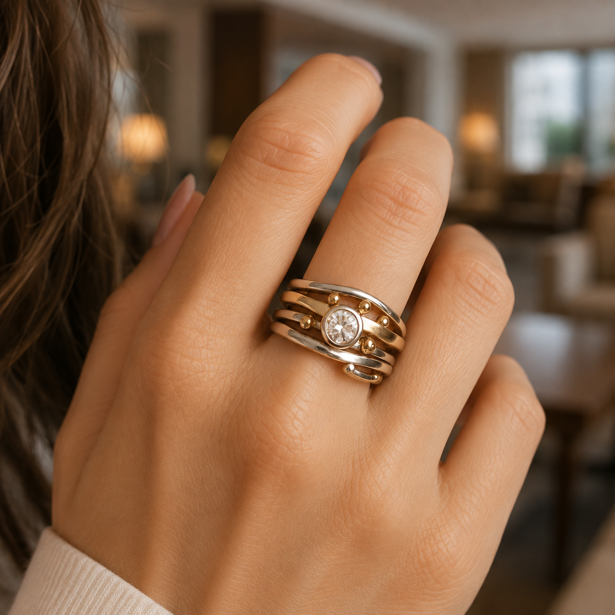 Rhian – Vintage Goldring mit eingefasstem Zirkonia