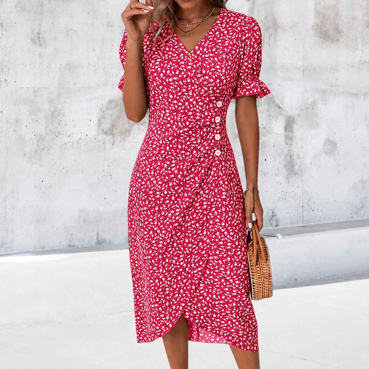 Gabriella - Stilvolles Kleid mit Blumen und asymmetrischem Design