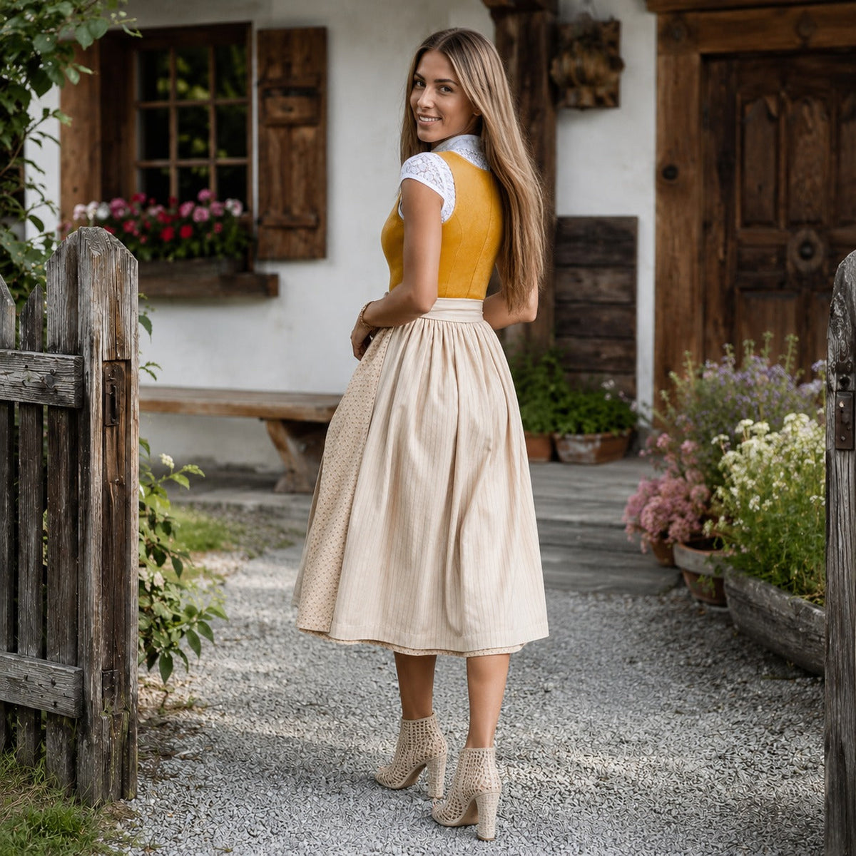 Jazmine - Klassisches Oktoberfestkleid mit kurzen Ärmeln (Futter nicht enthalten)