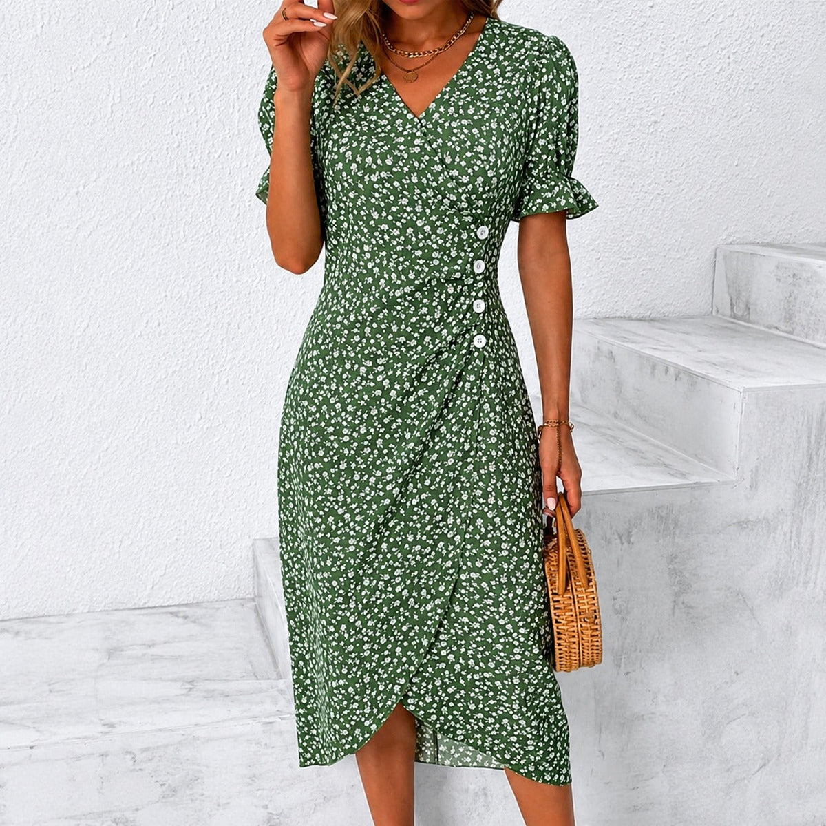 Gabriella - Stilvolles Kleid mit Blumen und asymmetrischem Design