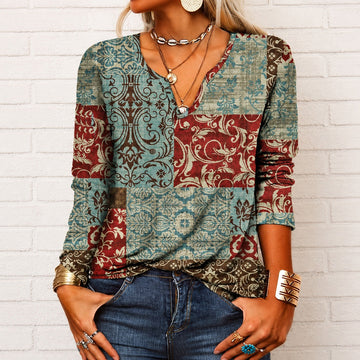 Katharina - Langarm-Boho-Oberteil mit V-Ausschnitt