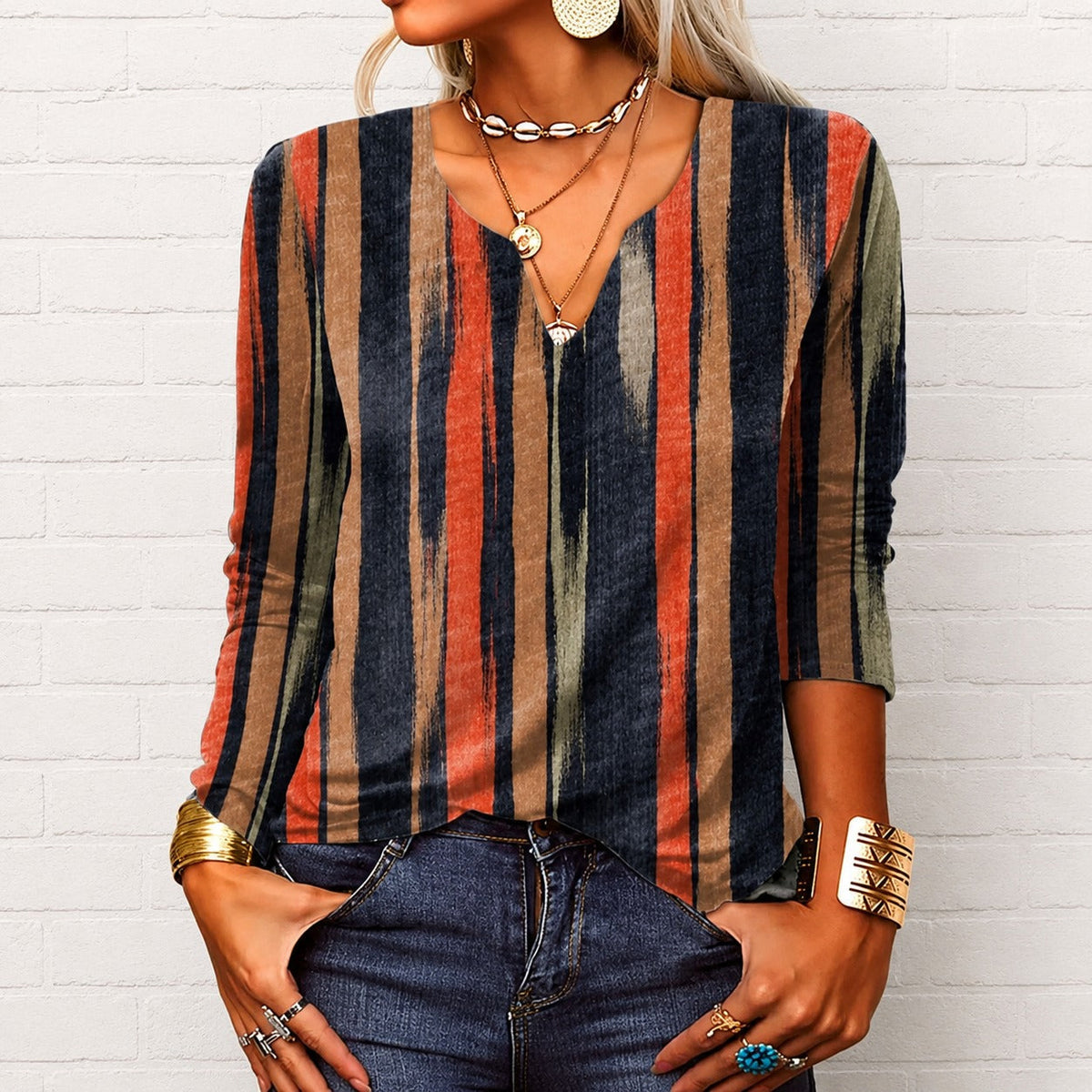 Katharina - Langarm-Boho-Oberteil mit V-Ausschnitt