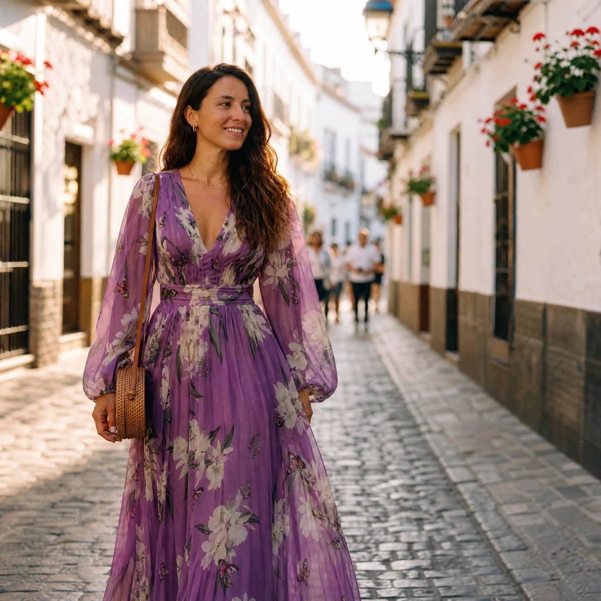 Leanne - Langes Kleid mit Blumenmotiv und leichtem Fall