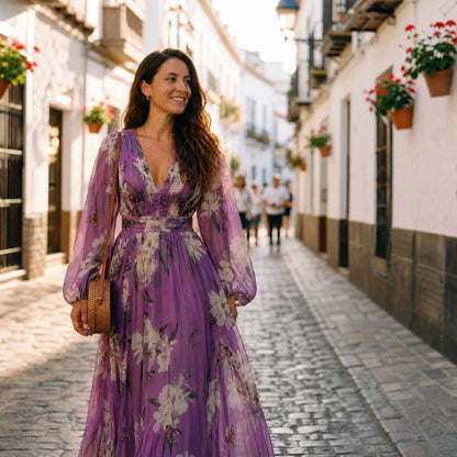Leanne - Langes Kleid mit Blumenmotiv und leichtem Fall