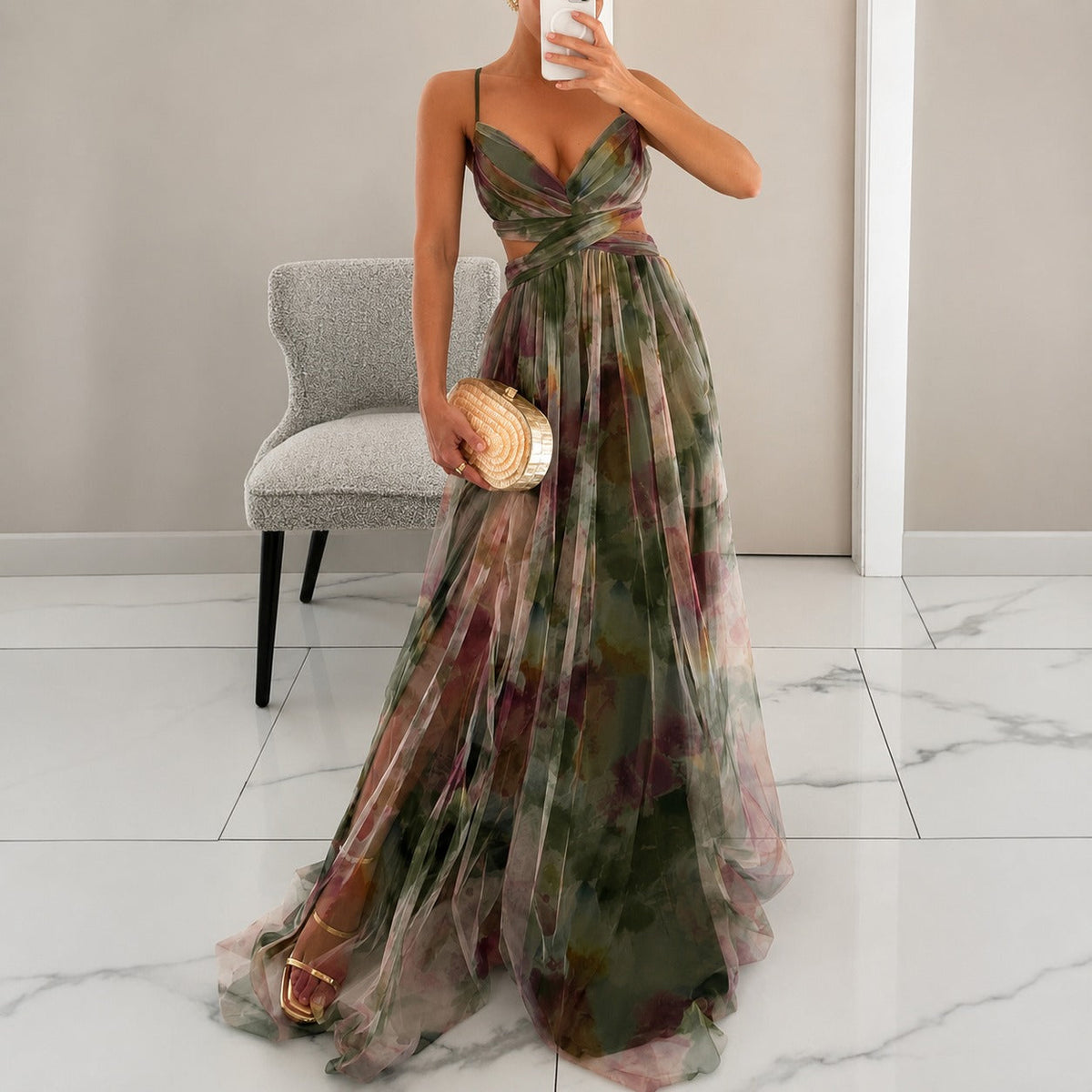 Michelle - Lang geschnittenes Kleid mit Blumenmuster