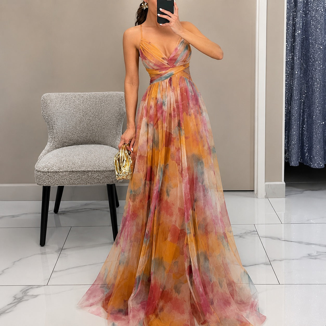 Michelle - Lang geschnittenes Kleid mit Blumenmuster