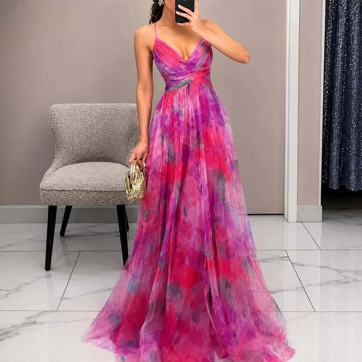 Michelle - Lang geschnittenes Kleid mit Blumenmuster