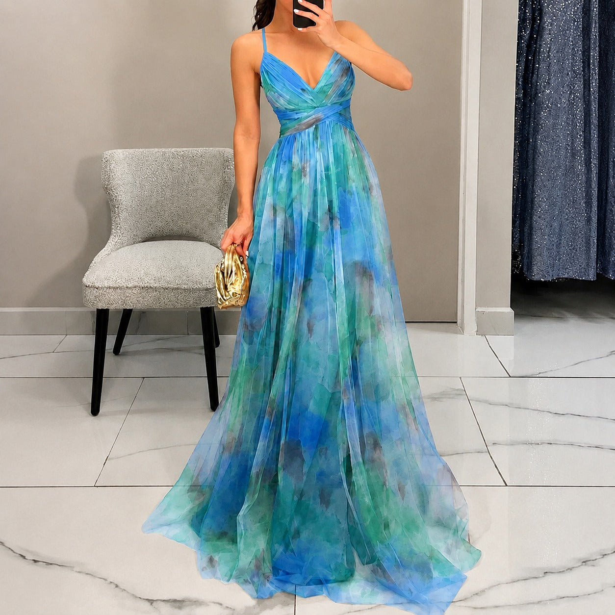 Michelle - Lang geschnittenes Kleid mit Blumenmuster
