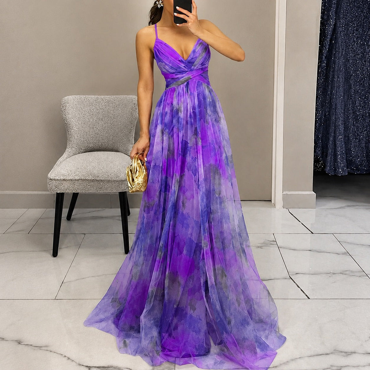 Michelle - Lang geschnittenes Kleid mit Blumenmuster