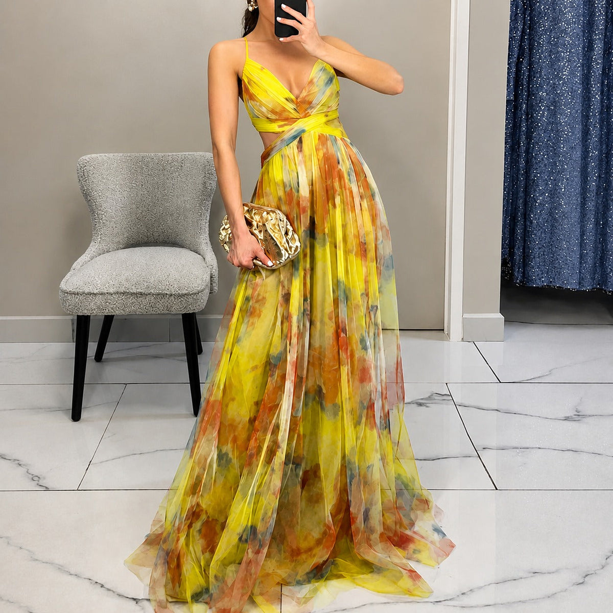 Michelle - Lang geschnittenes Kleid mit Blumenmuster