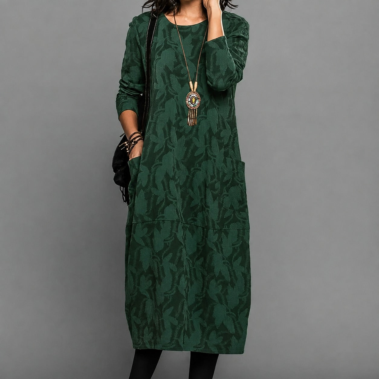 Alisha - Geblümtes Midi-Kleid mit langen Ärmeln