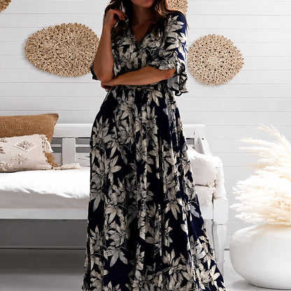 Michaela - Elegantes, Lässiges Blumenkleid in Midilänge
