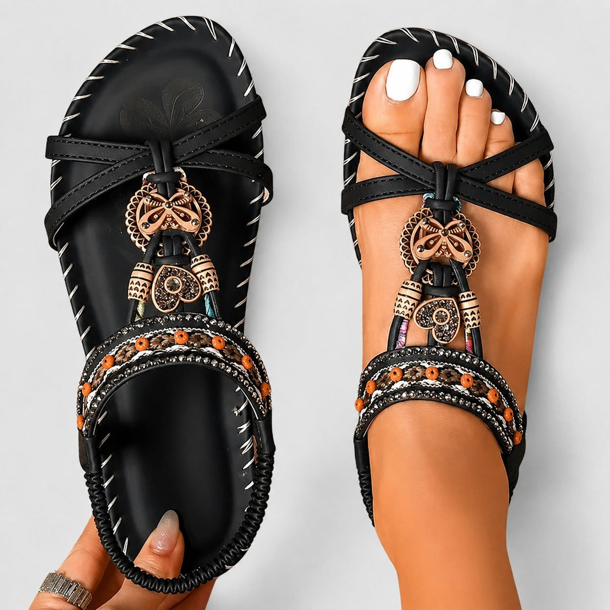Eleanor - Stilvolle flache Sandalen mit schimmernden Details