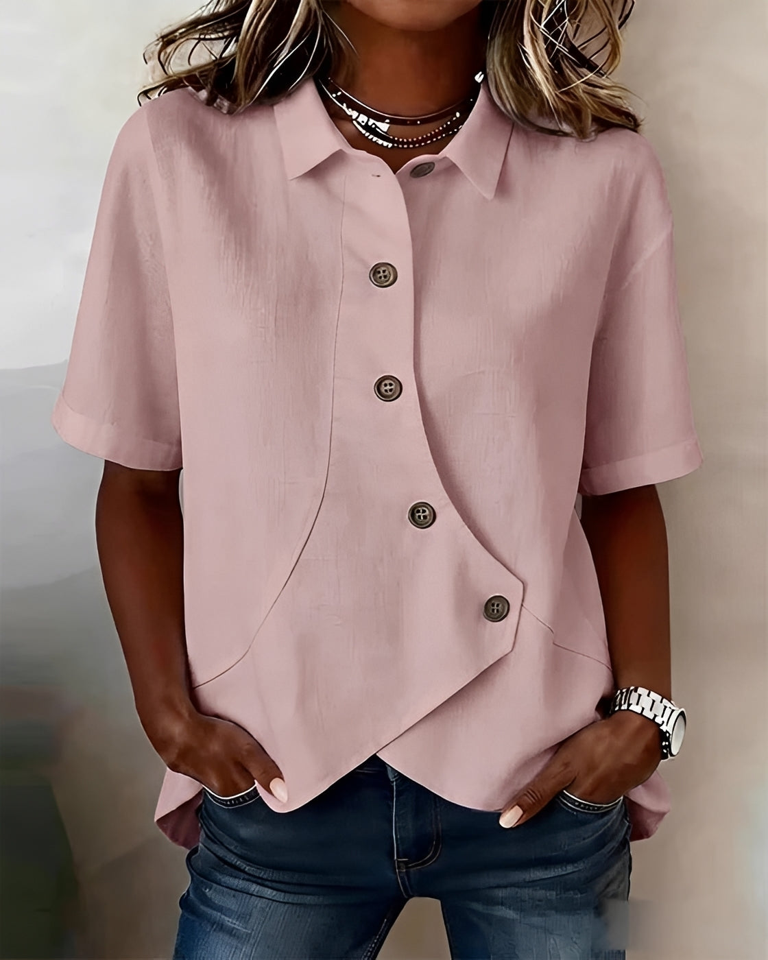 Mia - Bluse mit schräger Knopfleiste