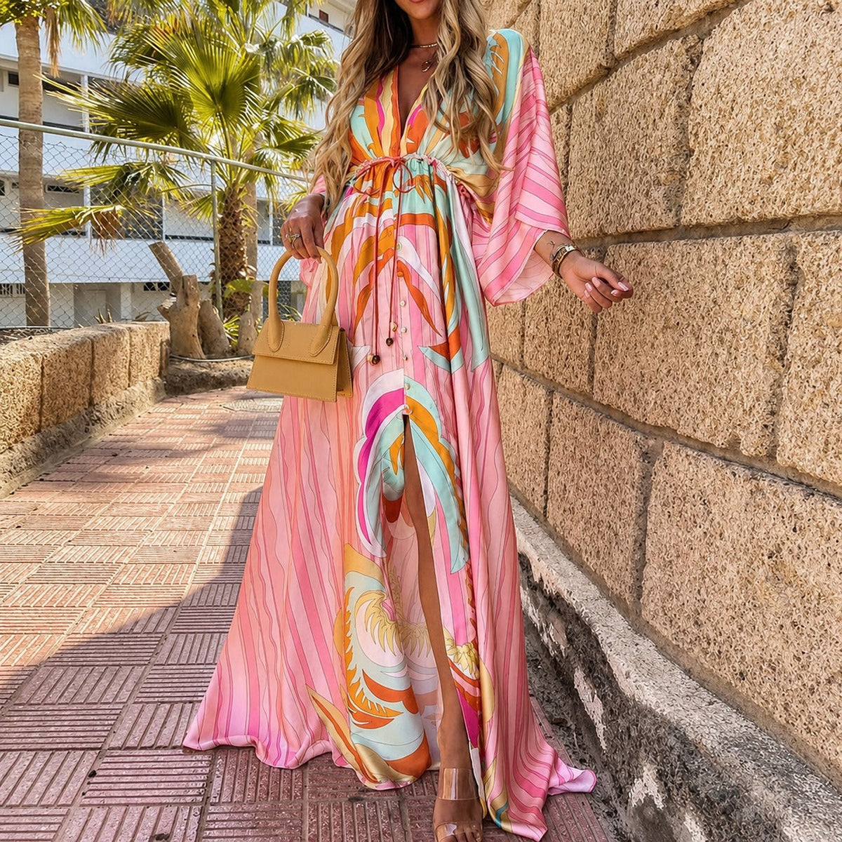 Janice - Stilvolles, buntes Maxikleid