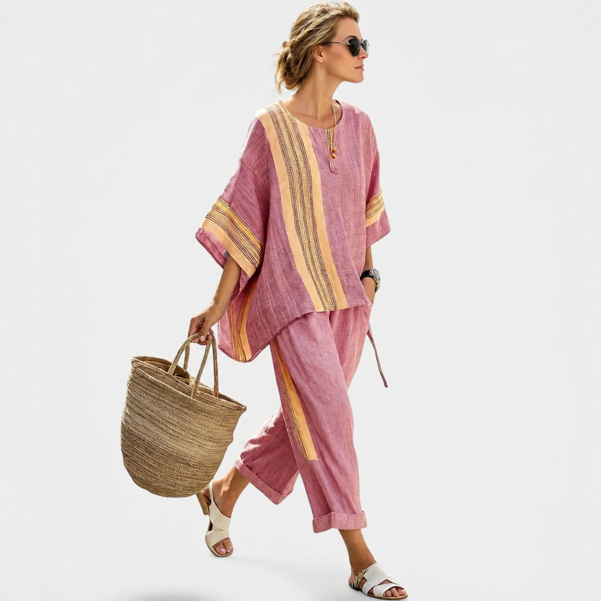 Libbie - Komfortables gestreiftes Set aus Tunika und Hose
