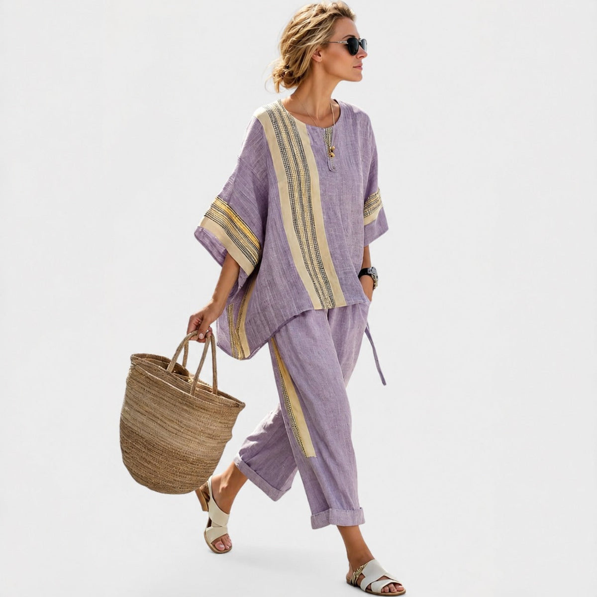 Libbie - Komfortables gestreiftes Set aus Tunika und Hose