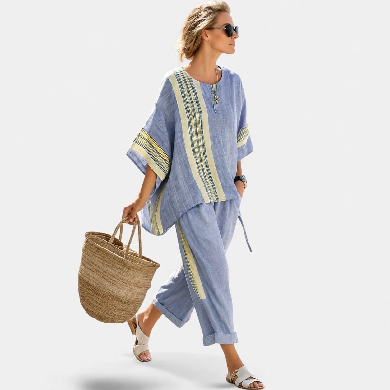 Libbie - Komfortables gestreiftes Set aus Tunika und Hose
