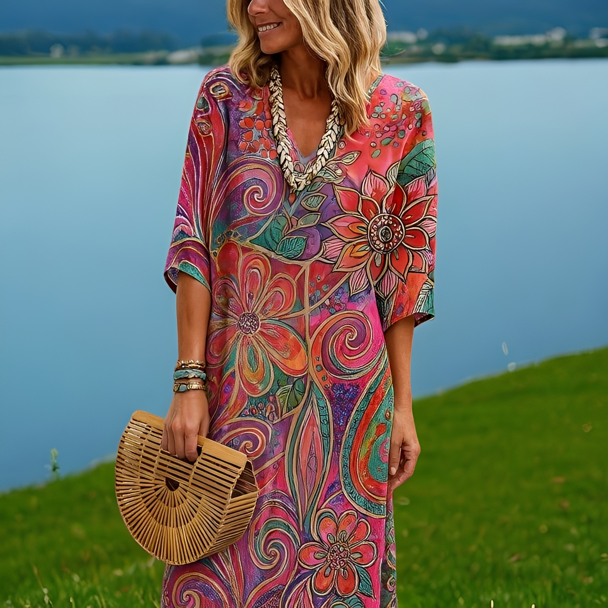 Amara - Farbintensives Kleid mit Floralmuster