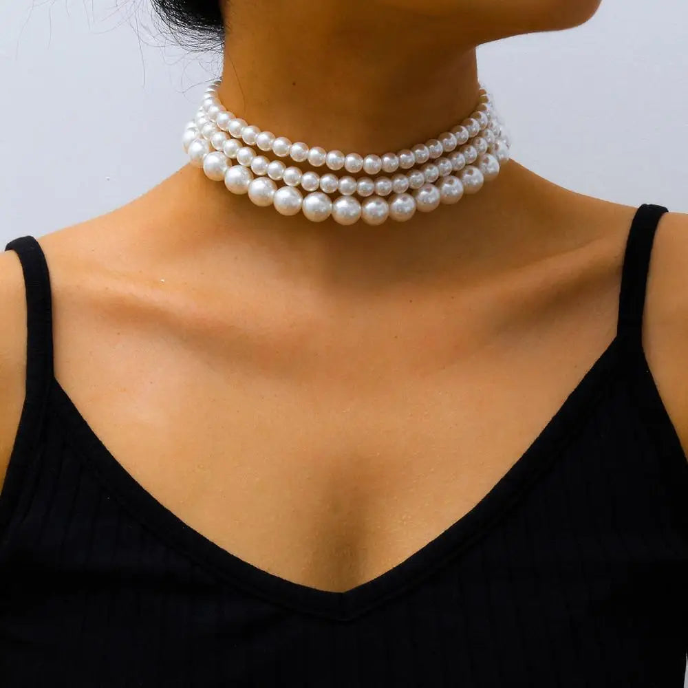 Perlen-Choker-Halsketten-Set - (3er Set) Perlenkette