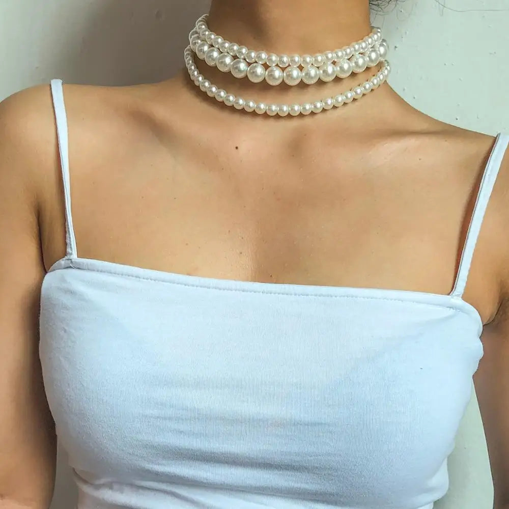 Perlen-Choker-Halsketten-Set - (3er Set) Perlenkette
