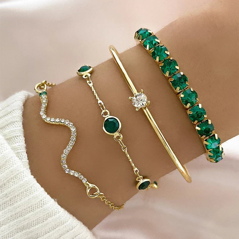 Camille – Elegantes Armband-Set mit grünen Steinen
