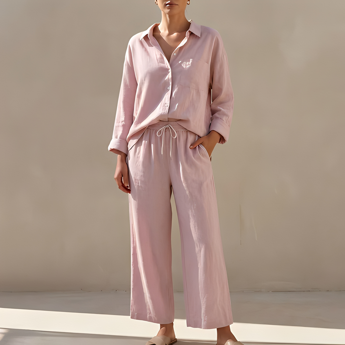 Genzel - Ensemble Hemd mit Knöpfen und Hose für Frauen