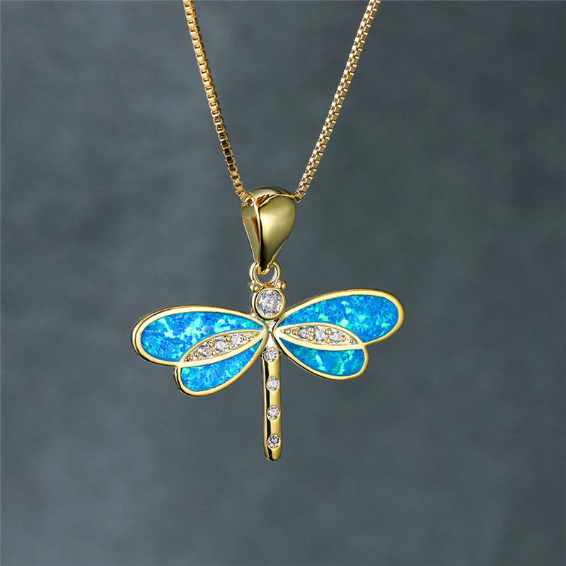 Siena – Halskette mit Libelle aus Gold und Opal
