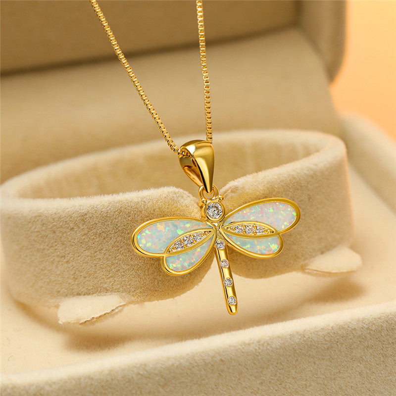 Siena – Halskette mit Libelle aus Gold und Opal