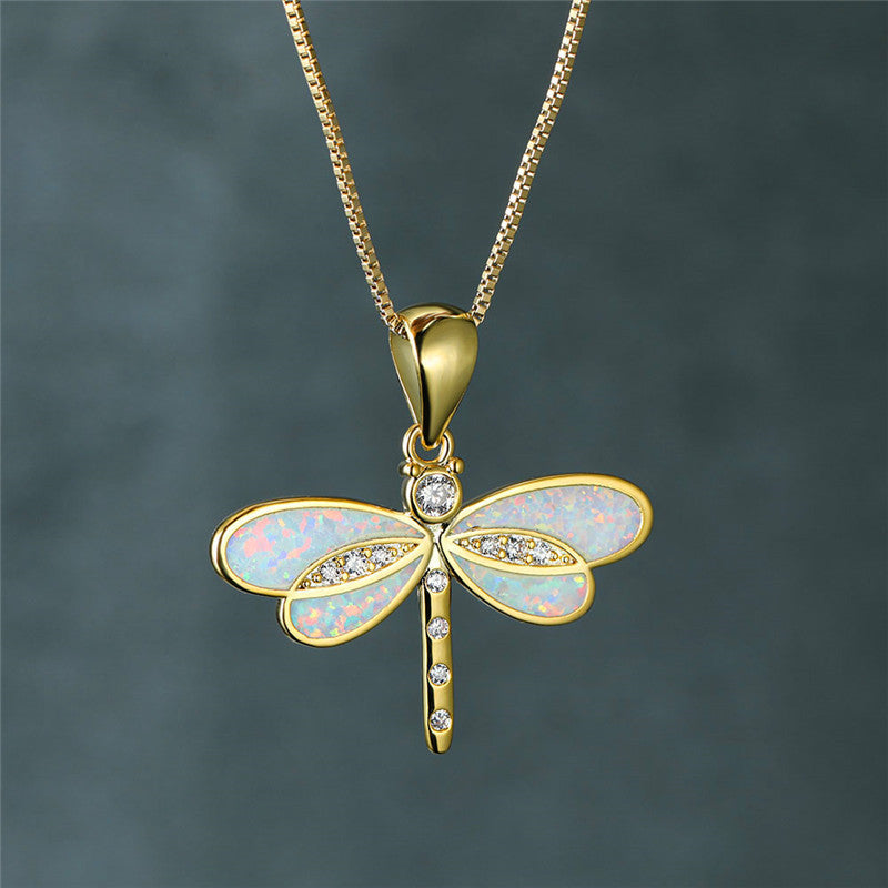 Maggie – Goldene Libellenkette mit Opal