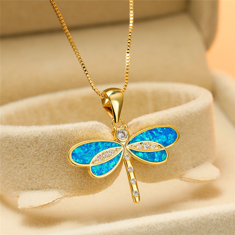 Maggie – Goldene Libellenkette mit Opal