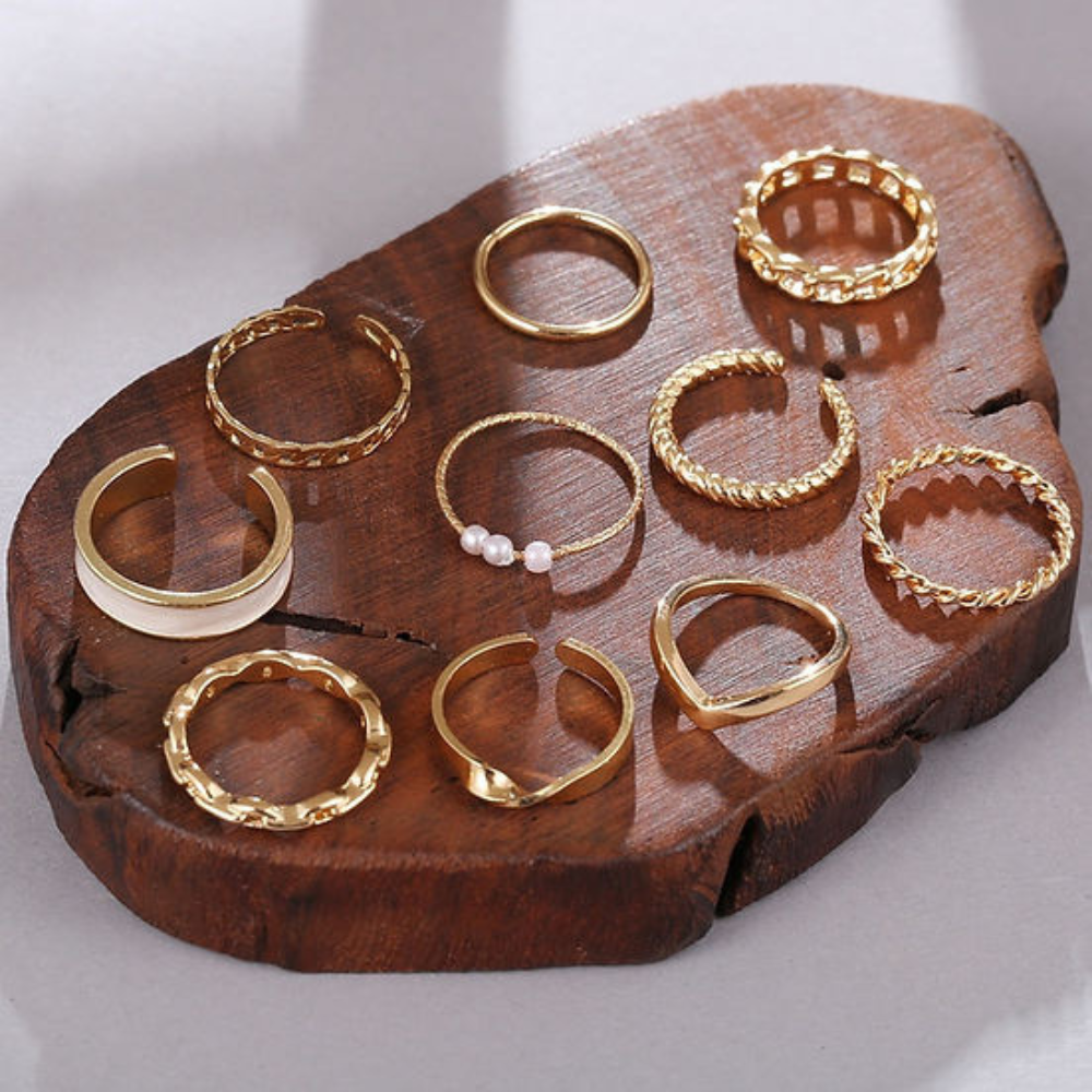 10 Stück modische Ringe - Kombinierbare Ringe