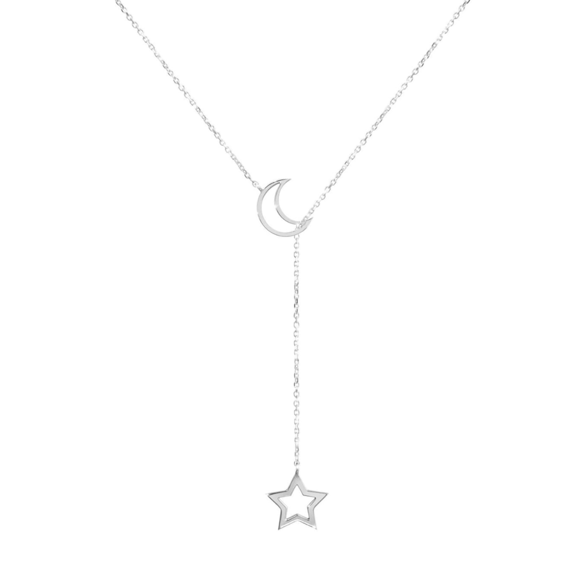 Lariat-Halskette mit Mond und Stern