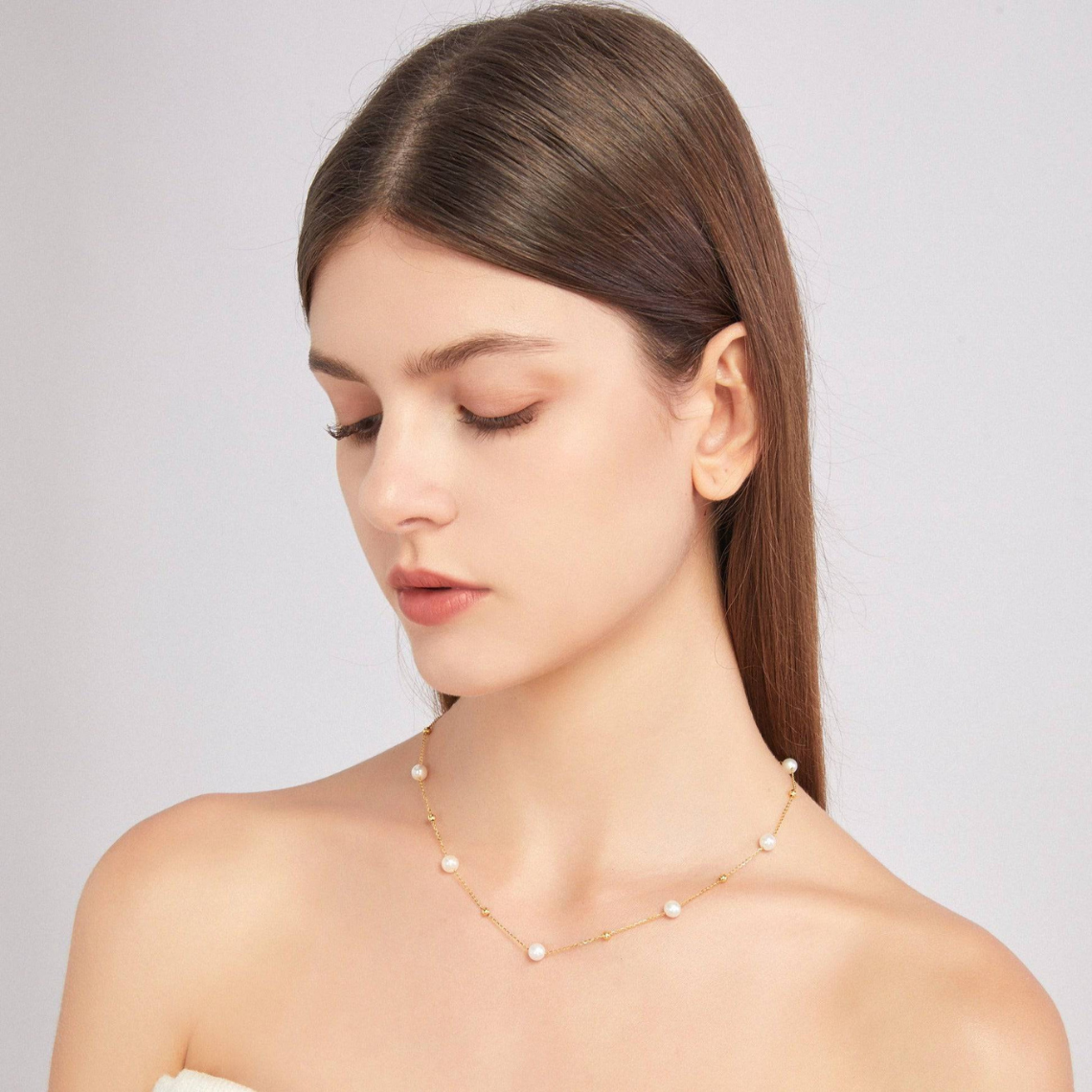 Kette mit Gold und Perlen - abwechselnd Perlen und Goldglieder