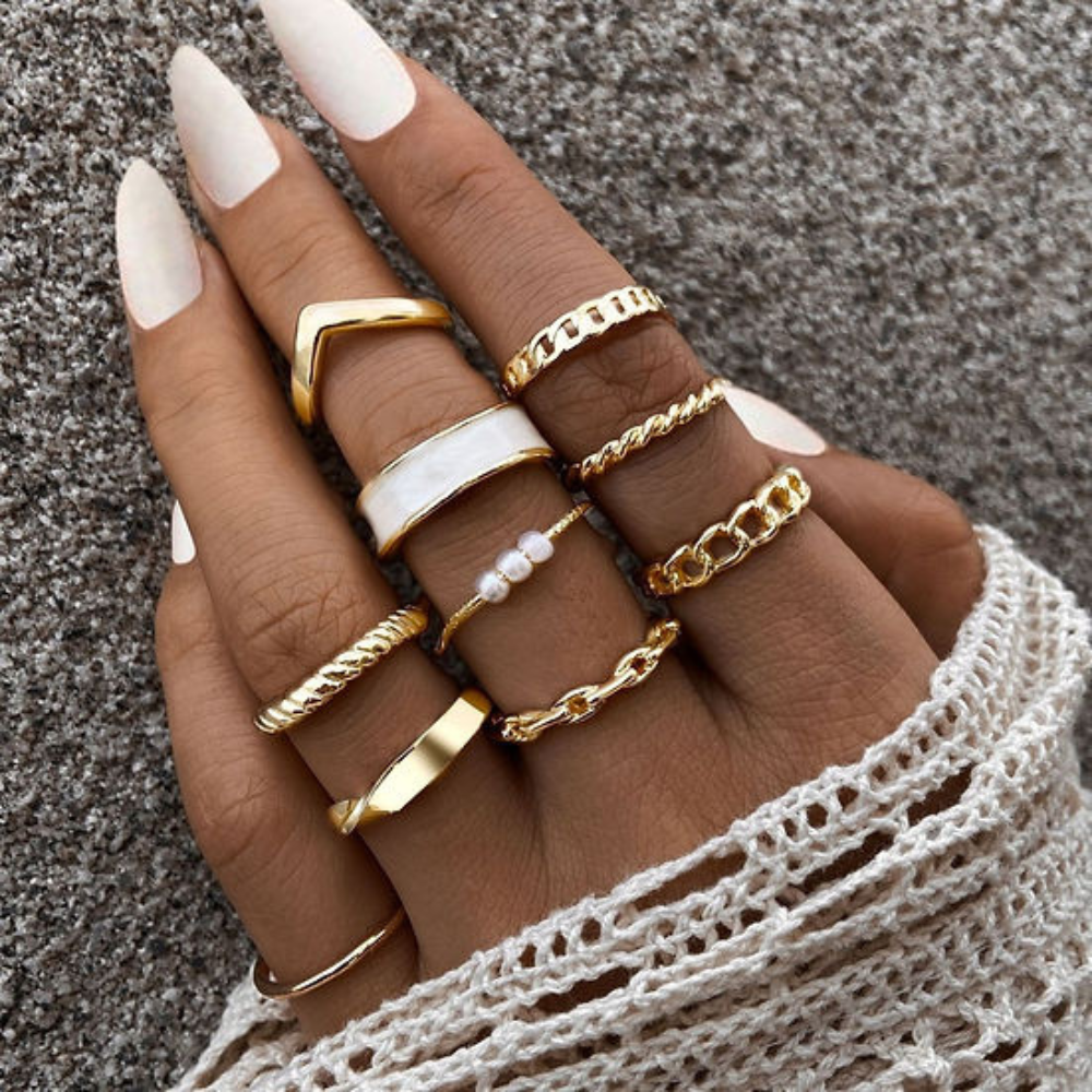10 Stück modische Ringe - Kombinierbare Ringe