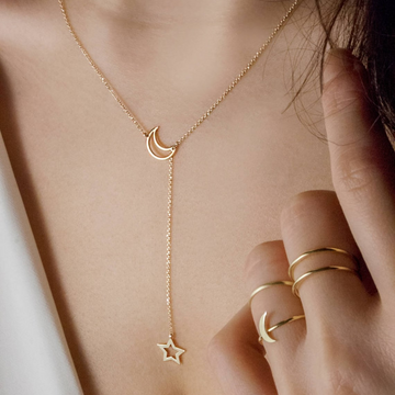 Lariat-Halskette mit Mond und Stern