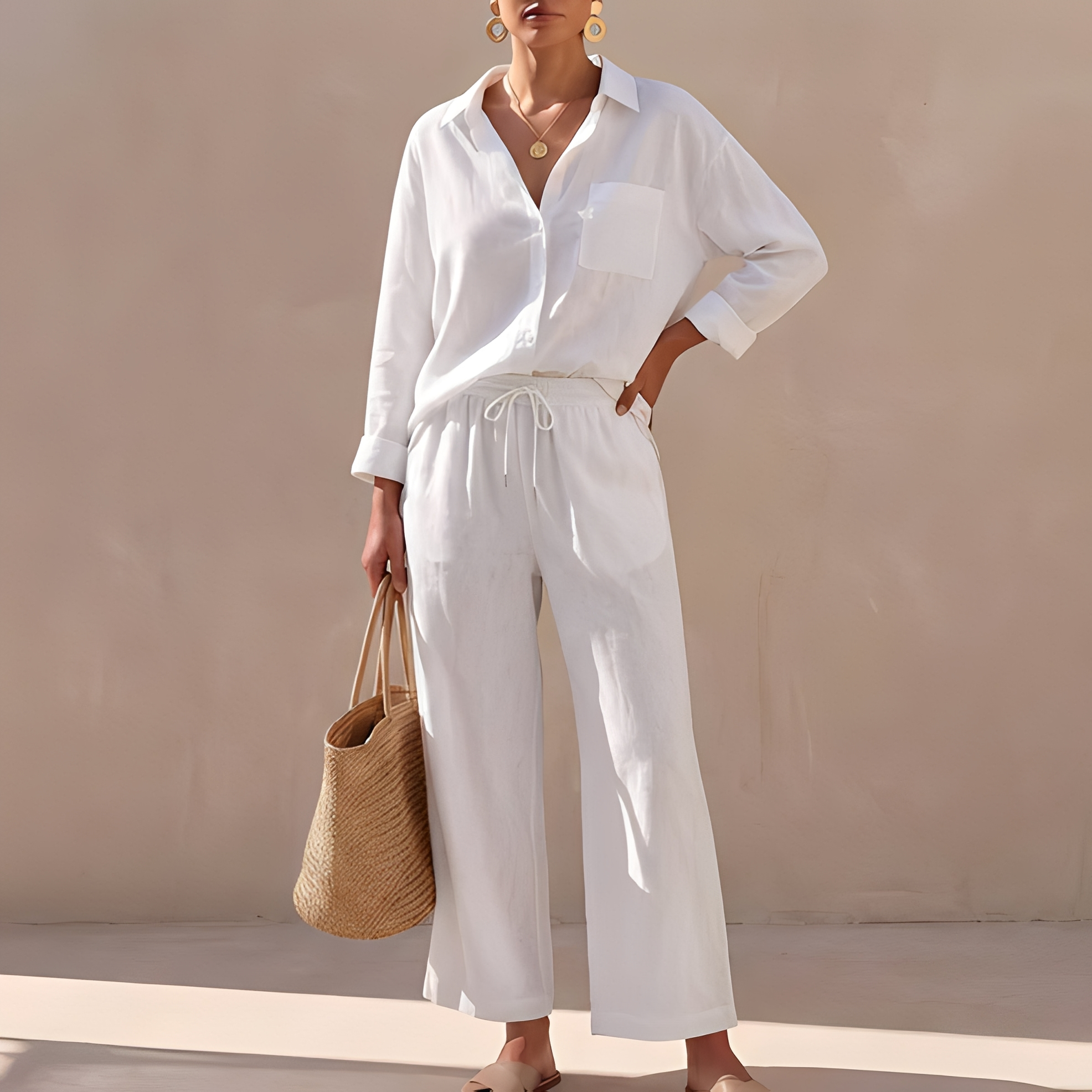Genzel - Ensemble Hemd mit Knöpfen und Hose für Frauen