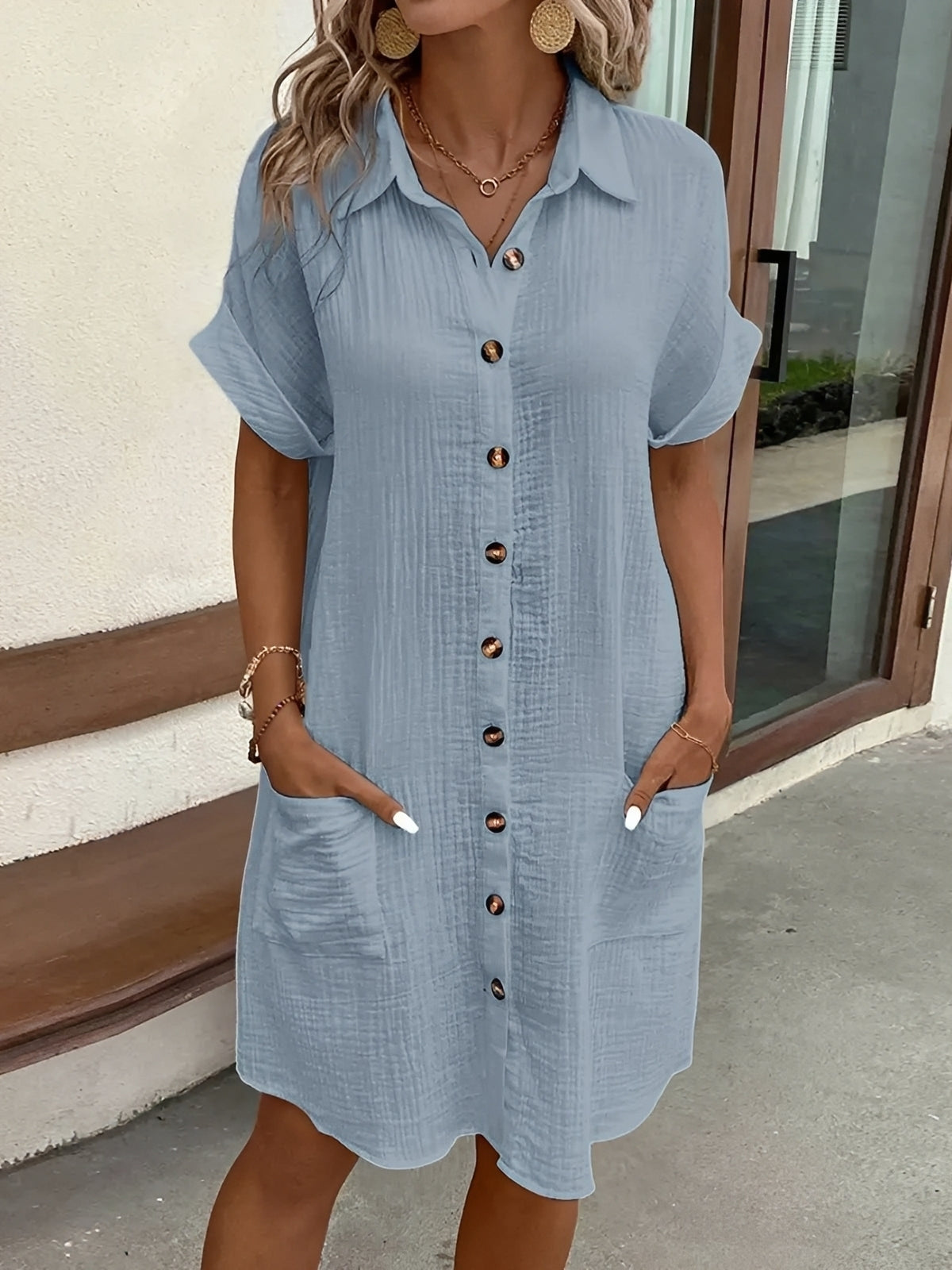 Shelley - Hemdkleid bequem mit Knopfleiste für Frauen