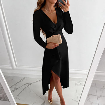 Shannon - Stilvolles langärmeliges Faltenkleid