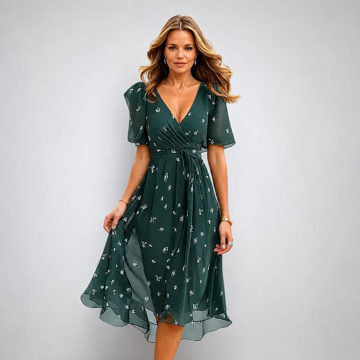 Annegret - Geschmackvolles Damenkleid mit V-Ausschnitt