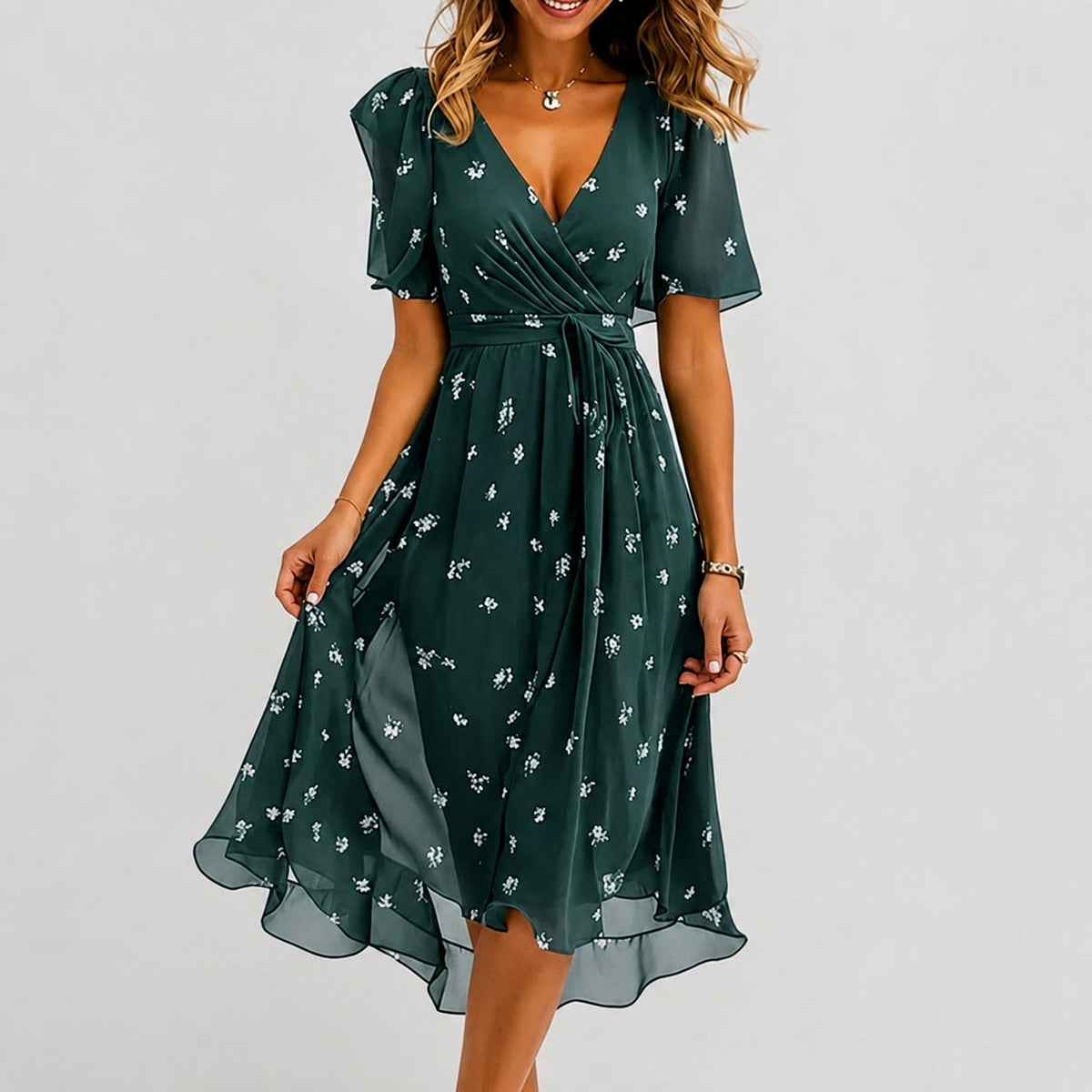 Annegret - Geschmackvolles Damenkleid mit V-Ausschnitt