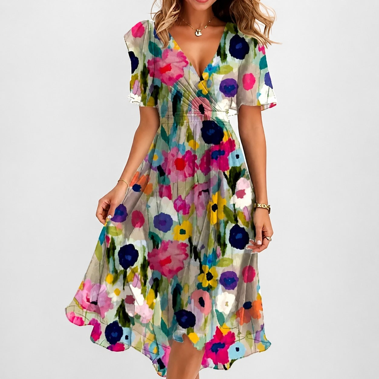 Annegret - Geschmackvolles Damenkleid mit V-Ausschnitt